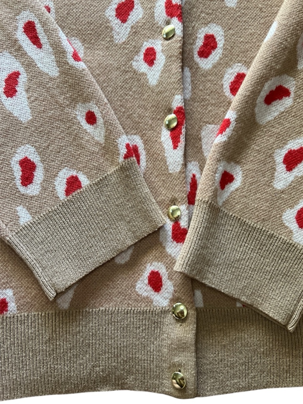 Banana Republic Beige Cardigan with Red and Cream Spot Print XL - Picture 4 of 8